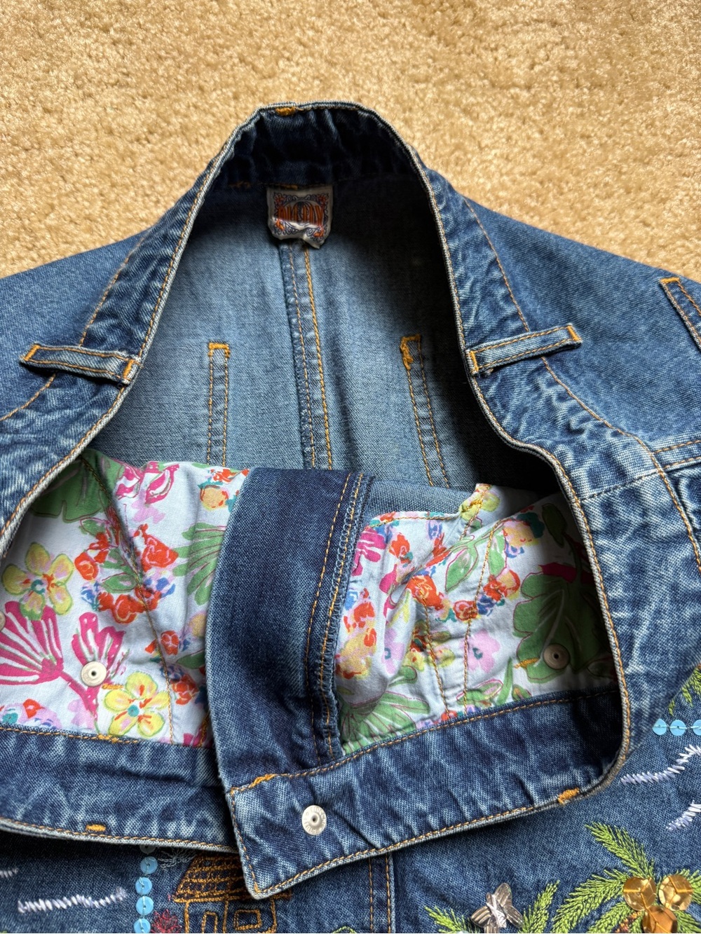 Oilily Blue Denim Mini Skirt with Tropical Embroidery - Picture 7 of 10